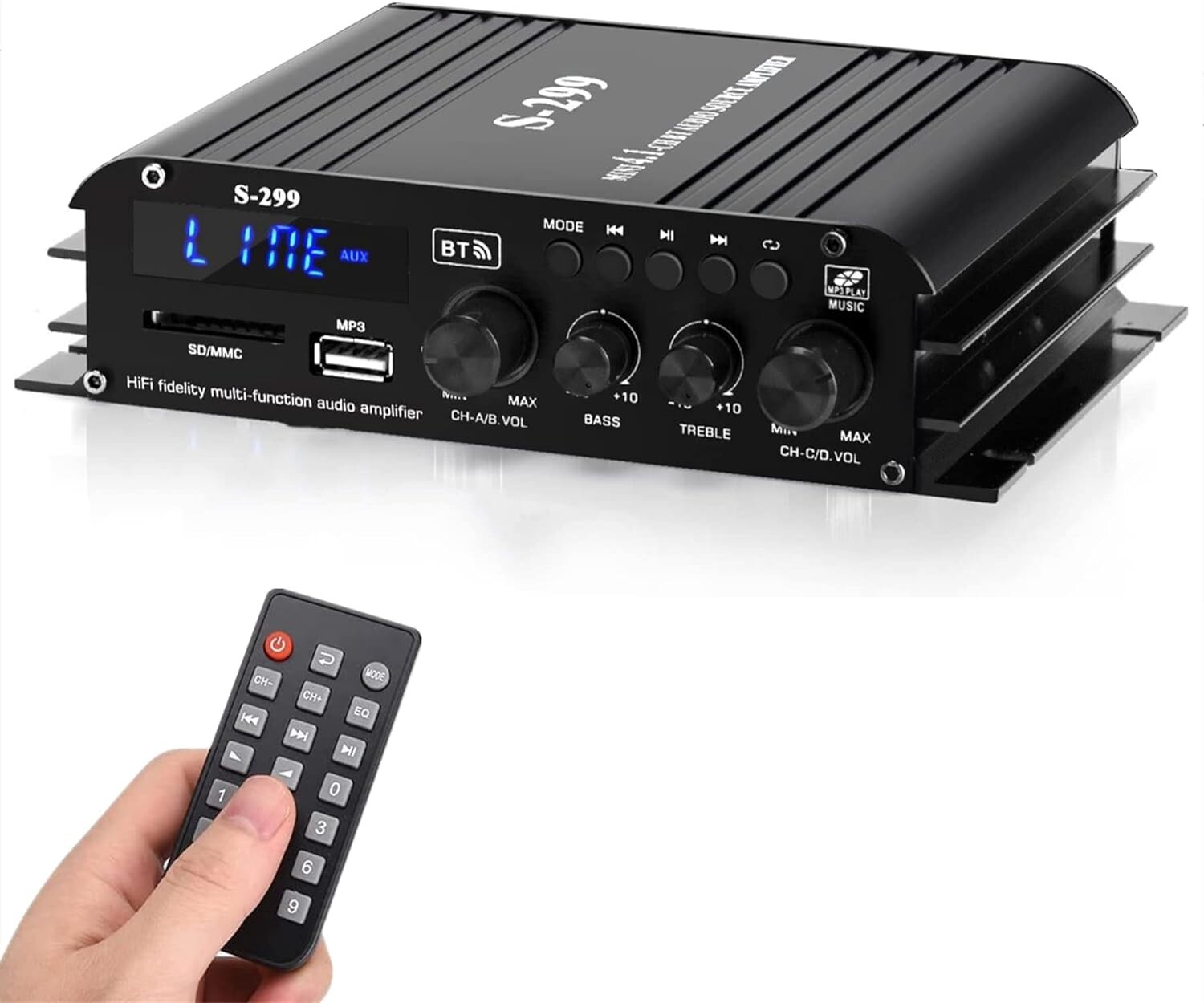 Amplificateur HiFi Bluetooth 5.0 récepteur audio 4 canaux Okanemoqi S299 noir