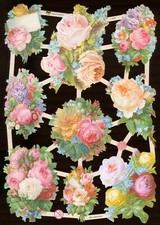 VICTORIAN STYLE DIE CUT PAPER SCRAPS MIXED ROSES ef7434 GERMANY