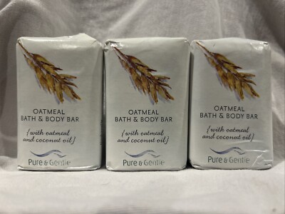 (LOT OF 3) Pure & Gentle OATMEAL Bath & Body Bars W/ Oatmeal & Coconut Oil NEW