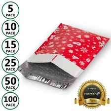 Fosmon Christmas Holiday Poly Bubble Mailer Padded Shipping Envelopes #0 #2 #5