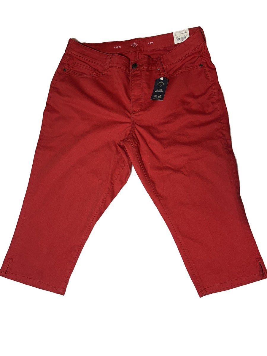 St John's Bay Women's Capri Pants Sz 20W Red Mid Rise Easy Fit Stretch  Slender