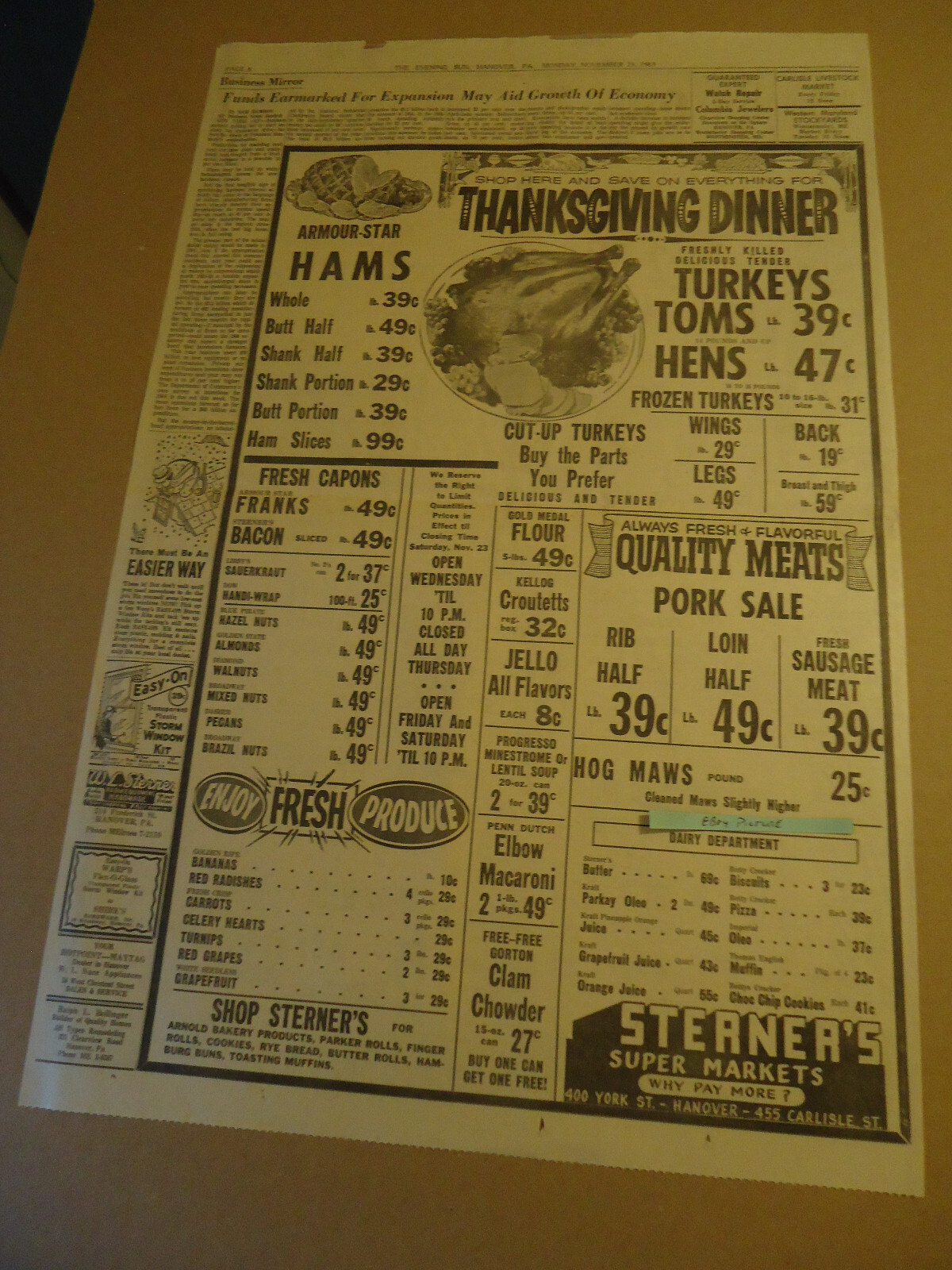 Sterner's Supermarket HANOVER PA 1963 newsprint ad Falak Tayyeb