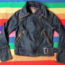 Hilfiger Denim, Tommy Hilfiger, Size S Blue, W Leather Detail Biker Jacket. Punk