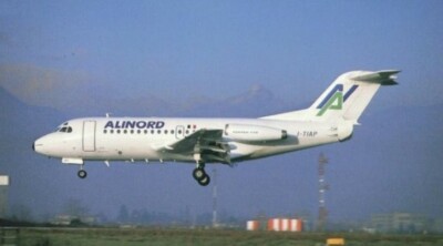 Alinord Fokker F-28 I-TIAP @ Bergamo Orio Al Serio 1988 - postcard