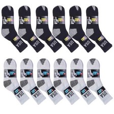 4,12 PAIR MEN COLORED HEEL TOE SPORTS COTTON CREW SOCKS WITH USA LOGO BLACK GRAY