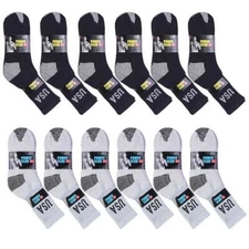 4,12 PAIR MEN COLORED HEEL TOE SPORTS COTTON CREW SOCKS WITH USA LOGO BLACK GRAY
