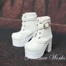 1/4 1/3 BJD Dollfie Doll Shoes PU Leather High Heels Boots Thick Sole White AOD