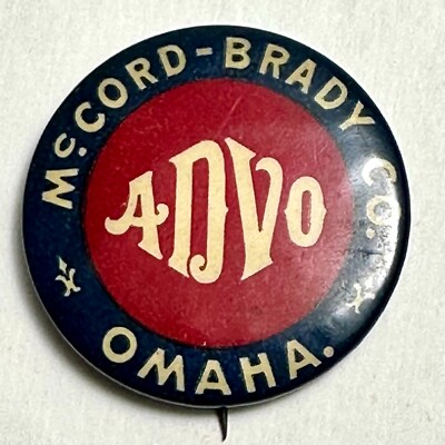 c1910s McCord Brady Co Omaha NE ADVO 1.5'' Celluloid Pinback Allied Printing