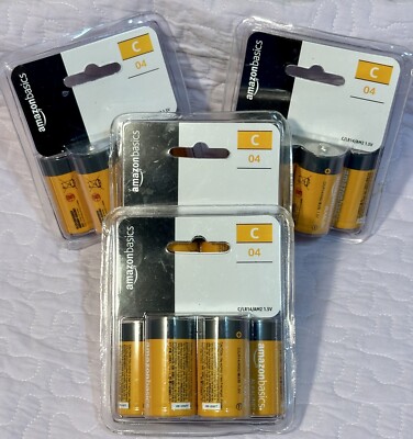 Qty: 4 Packs AmazonBasics C Cell Alkaline Batteries - 16 Total Expire 05/2027