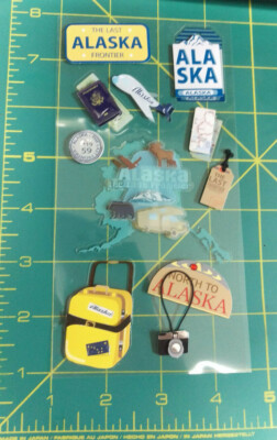 Acid Free 3D Alaska scrap book Stickers Travel Theme w/ RV Map Airplane &  more 