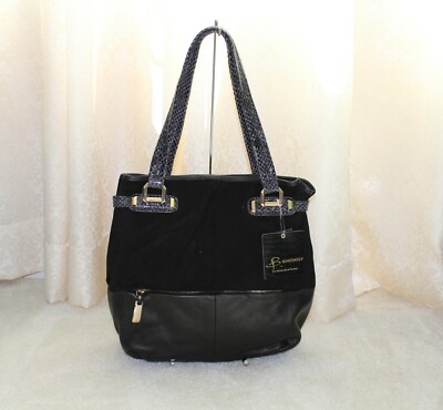 B. Makowsky Collins Tote Black Leather/Suede NEW