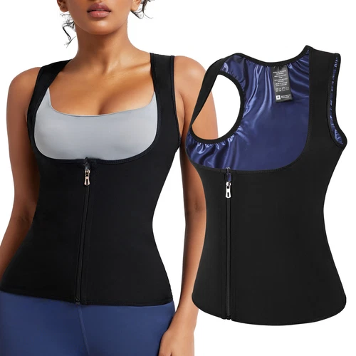 Traje de sauna para mujer Entrenador de cintura Chaleco Sudadera Camiseta sin mangas Modelador de cuerpo con cremallera - Imagen 12 de 12
