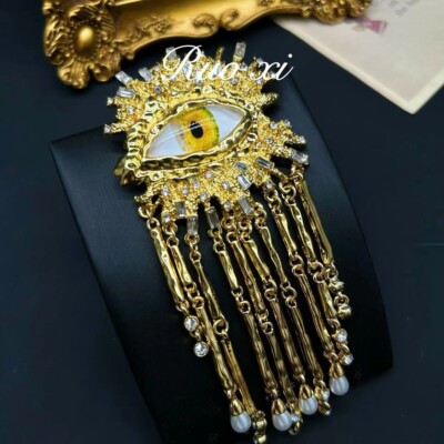 Schiaparelli Inspired Sunlight Eye Of God 4in Broach Pearl tip Tassle
