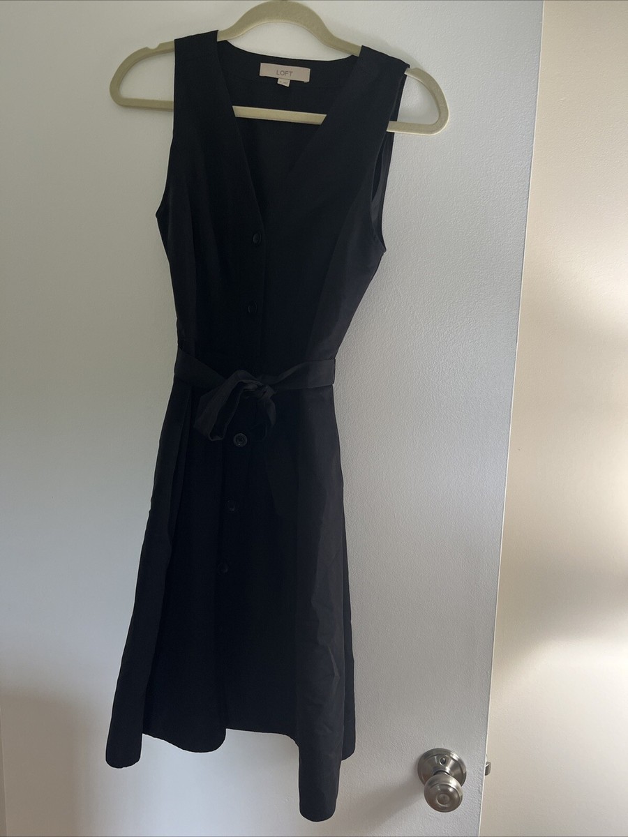 ann taylor black sleeveless dress Loft Button Down Women’s Size 0 ROCHELLE ONE SHOULDER SLEEVELESS 799-999 Color:Black/Barbie Pink Made in Seasonless Stretch