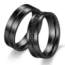 2pcs His & Her I Love You Couple's Matching Promise Ring Wedding Band Men Women