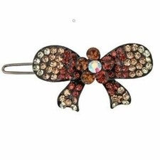 Kirks Folly party ribbon hair barrette silvertone crystal topaz S6965T0H