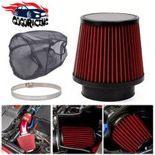 Red 4 Inch Inlet Truck Air Filter Dry Flow Clamp-on Cone Air Intake Sock Cover