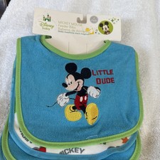 NEW Disney Mickey Mouse 4 Pack Baby Bibs BOY Little Dude Blue  Green