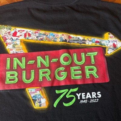  IN-N-OUT Burger  Drive  in  75 YEARS 1948-2023  BLACK  T-SHIRT SIZE SMALL 