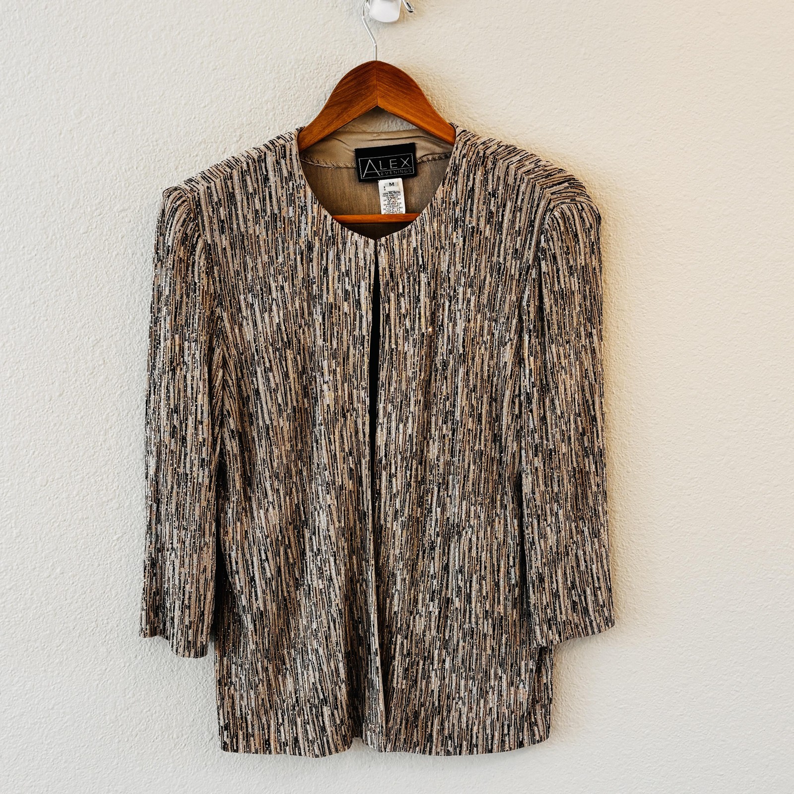 Alex Evenings Metallic Knit Jacket Womens Size M Beige Glitter Formal Party