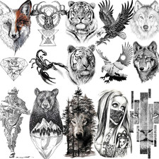 10 Sheets Realistic Tiger Temporary Tattoos Animals for Men Body Armband Soldier