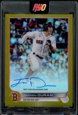 2022 Topps Chrome Jarren Duran True Gold Refractor Rookie RC On-Card Auto #d /50. rookie card picture