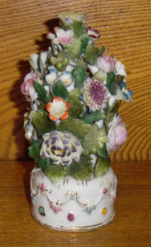 Antique French? German? Floral Porcelain Flower Bush Figurine Or Lid - 5.25"