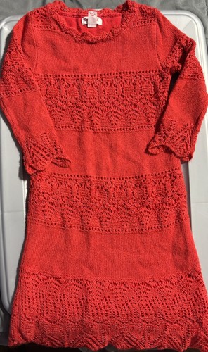 Kids Girls Red Crochet Knit Holiday Christmas Sweater Dress Small 6/6x FREE SHIP - Picture 6 of 10