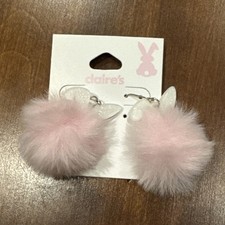 NWT Claire  s Easter bunny earrings dangle fluffy pink