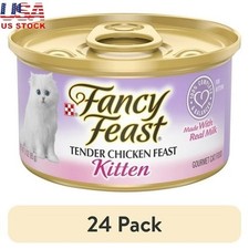 24 Pack Wet Cat Food Kitten Chicken Pate W/ Milk Complete Nutrition 3oz Can All 6.79 per gallon