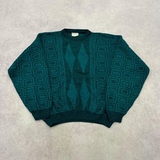 Vintage Knitted Jumper abstract patterned grandad knit sweater Men's XL