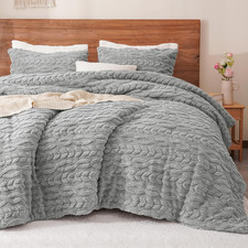 Fluffy Sherpa Fleece King Comforter Set, 3 Pieces Warm Fuzzy Soft Bedding for Wi