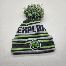 Minecraft Boys Beanie OS Gray Black Green Pom Logo Patch Creeper