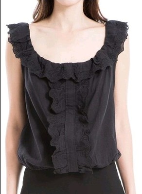 Max studio Blouse Womens Large Black 100% Cotton Nwt Sleeveless Bubble Tank