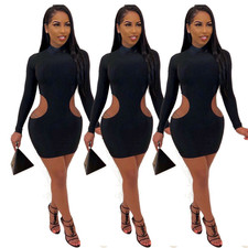 Women's Sexy Slim Dress Lady Casual Long Sleeve Bodycon Ball Gown Party Dresses