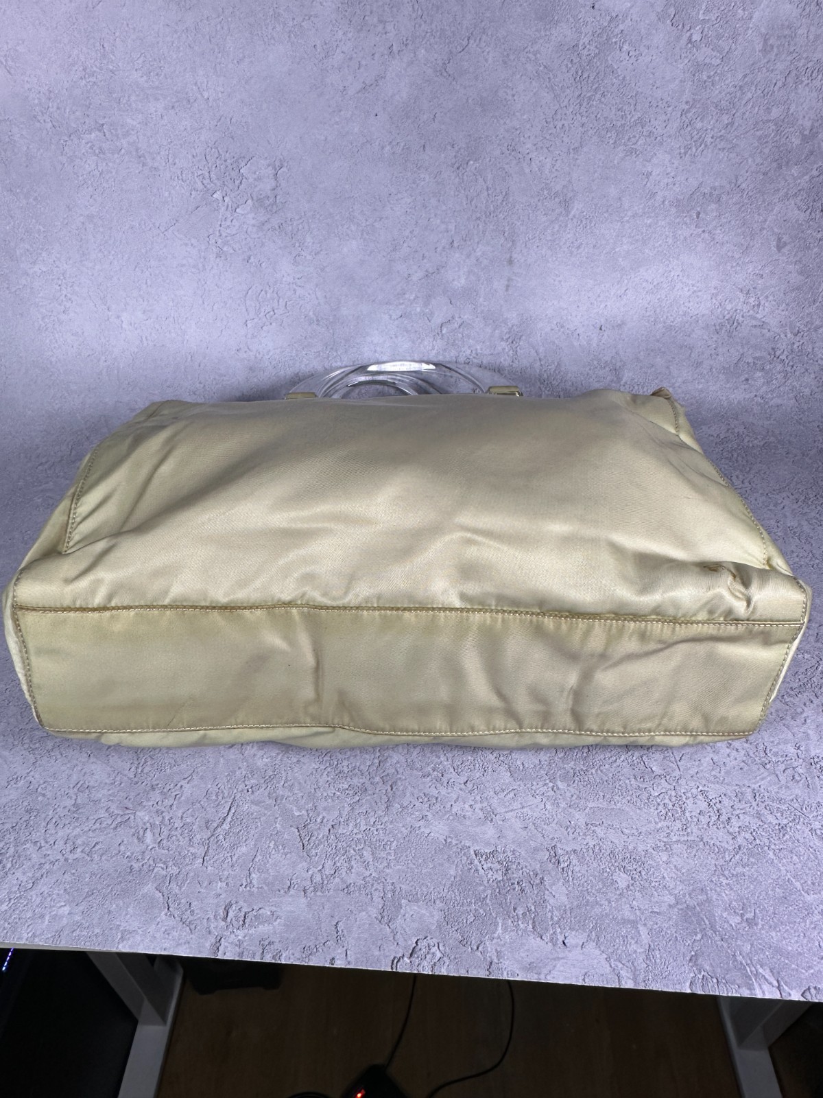 Vintage Prada Beige Tessuto Nylon Tote Clear Handle Shoulder Bag 1990s Y2K Auth image 4
