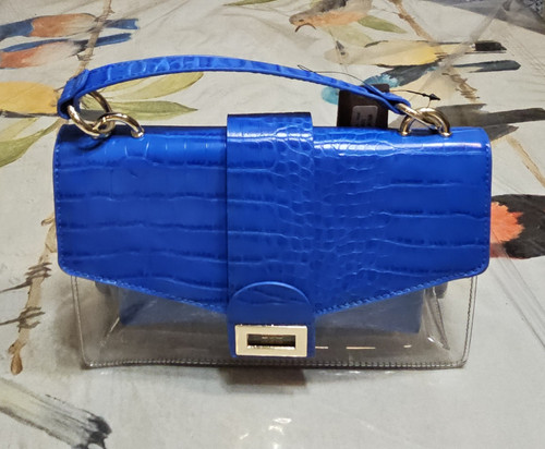 Blue Crocodile Pattern Clear Bag Turn Lock +  Zip Pouch  2 in 1
