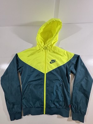 Nike Hooded Full Zip Windbreaker Jacket Sprite Color Yellow Green Size Small