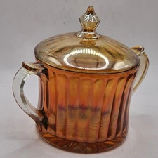 Carnival Glass Marigold Covered Sugar Candy Dish Vintage With Lid
