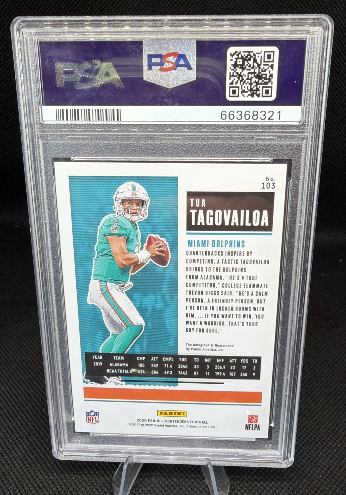 2020 Contenders Tua Tagovailoa RC Rookie Ticket Auto Autograph PSA 9 view 2