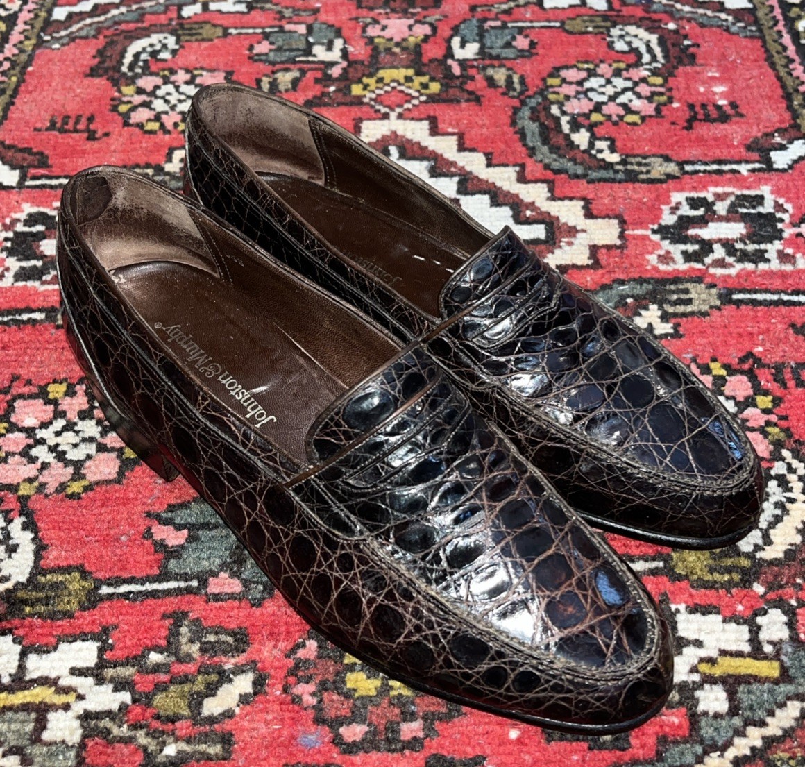 Johnston & Murphy Brown Crocodile Leather Penny Loafers Sz-7 