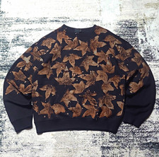 H M Men's Relaxed Fit Crewneck Graphic Print Pullover Sweatshirt Black/Brown S