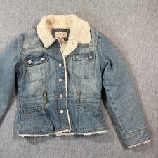 Arizona Jacket Girls 14 Blue Denim Faux Fur Lined Sherpa Trucker Winter Coat