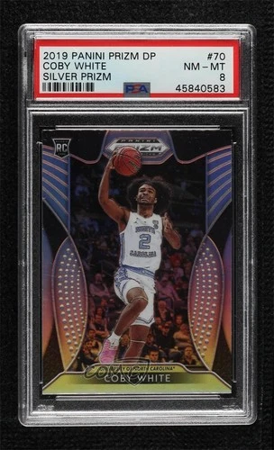 2019-20 Panini Prizm Draft Picks Silver Coby White #70 PSA 8 Rookie RC 16in