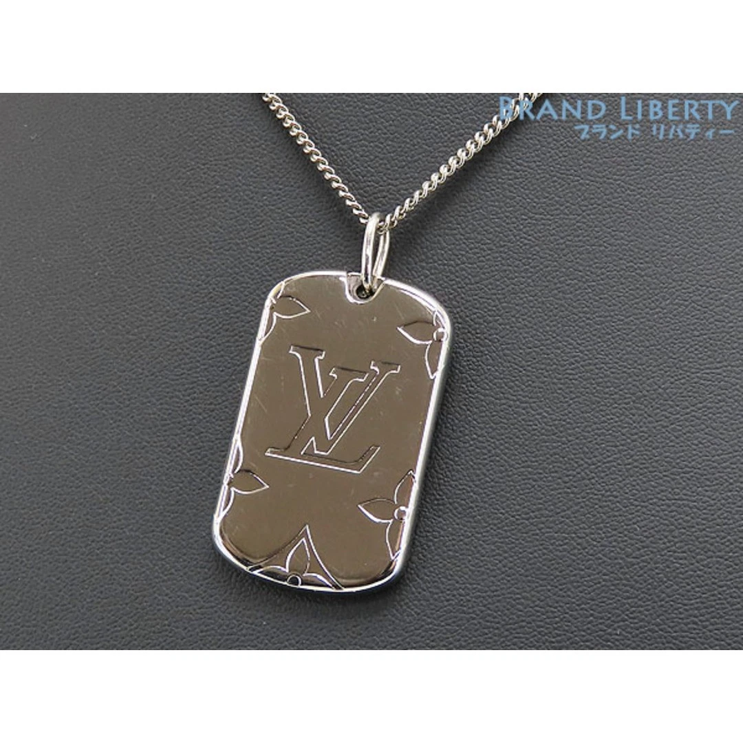 LOUIS VUITTON（LV） Collana medaglione Louis Vuitton monogramma cane targhetta ciondolo girocollo argento usato0