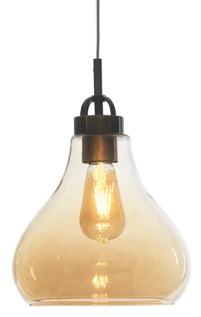 Ceiling Light Brass Turua Pendant Antique Amber Glass 245mm Oaks Lighting 1008/1