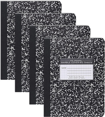 4 Pack Composition Notebooks 9.75'' x 7.5'' Graph Ruled 5x5 Grid 80 Sheets Black