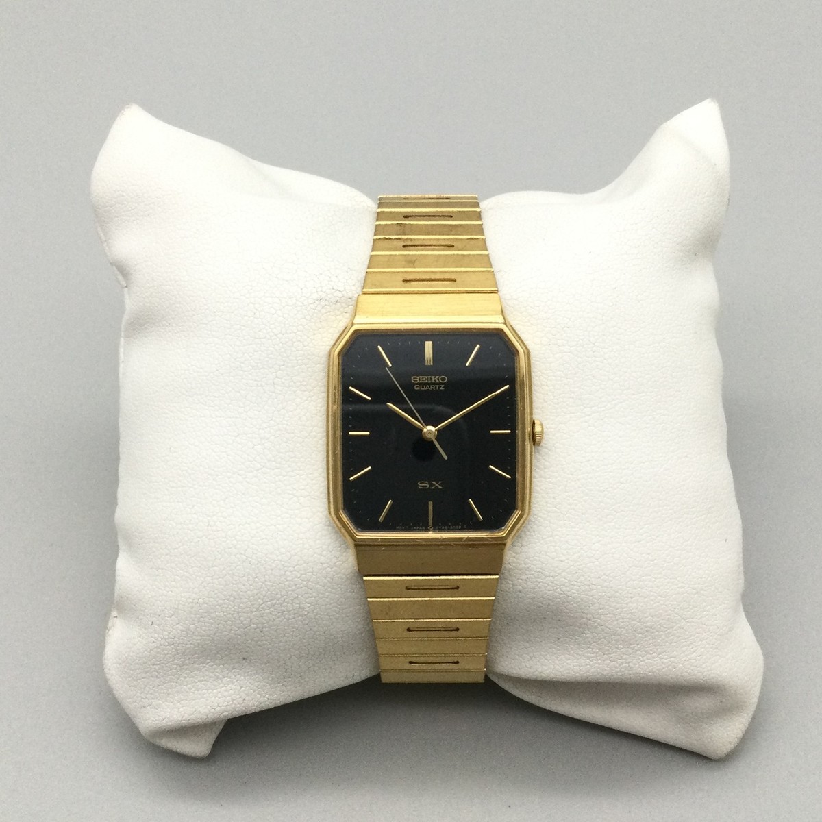 Seiko Mens Watch 27mm Black Rectangle Dial Gold Tone 5Y95-5020 New