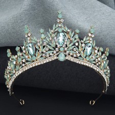 Luxury Green Crystal Tiara Women Wedding Girls Birthday Party Crown Hair Jewelry