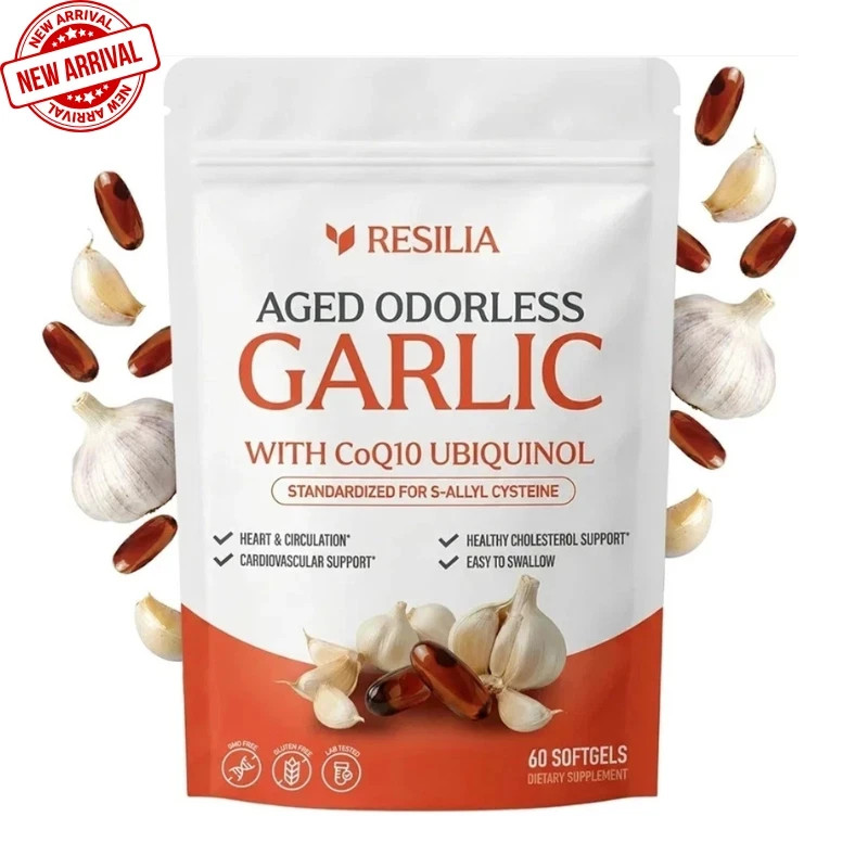 Resilia Garlic Extract 600mg Softgels (60 Count) – Odorless Aged Garlic Extra.
